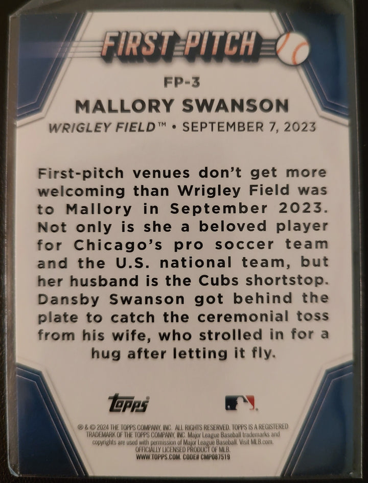 Mallory Swanson #FP-3 2024 Topps 2023 First Pitch Baseball Card Back