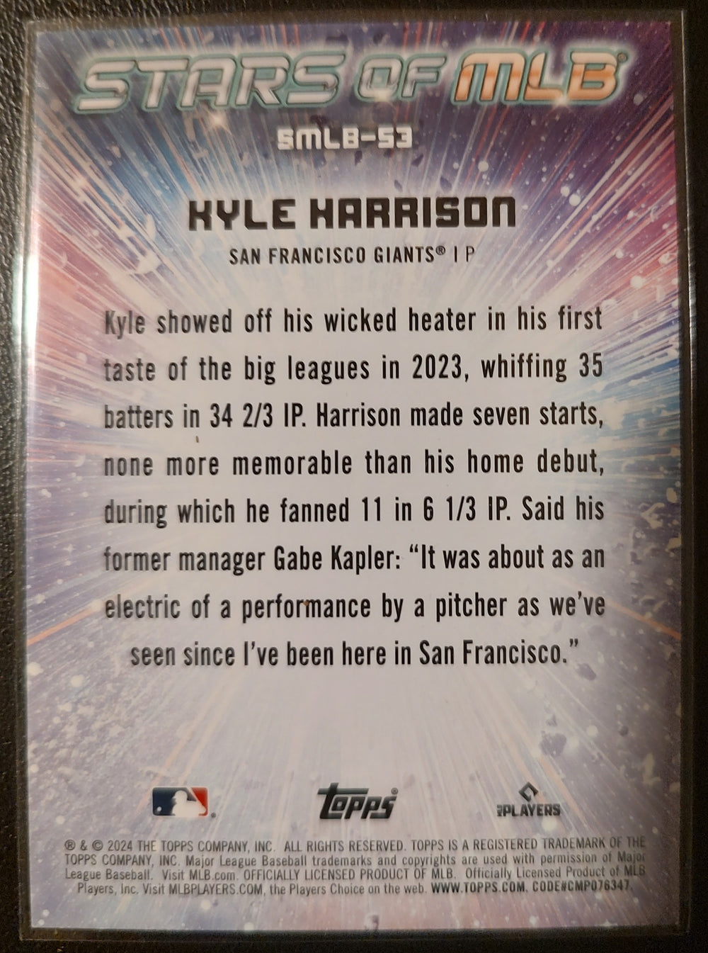 Kyle Harrison #CSMLB-53 (RC) 2024 Topps Series 2 Stars of MLB Baseball Card Back