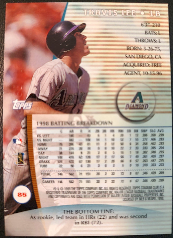 Travis Lee #85 1999 Topps Stadium Club Baseball Card Back