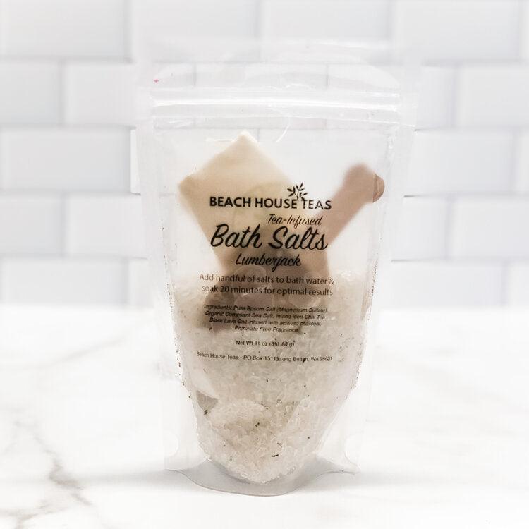 Bag of Beach House Teas Bath Salts on a white background.