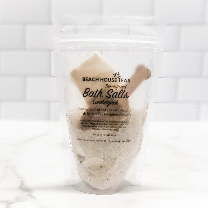 Bag of Beach House Teas Bath Salts on a white background.