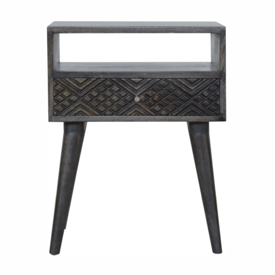 Ash Black Carved Drawer Nightstand