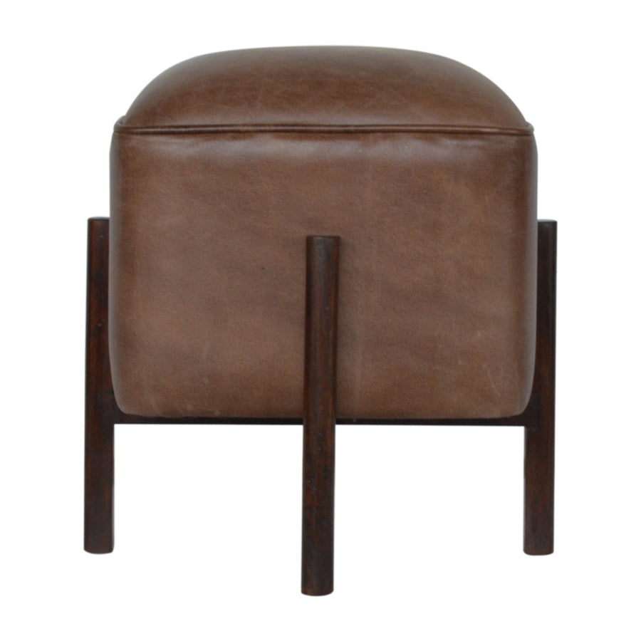 Brown Solid Leather Footstool