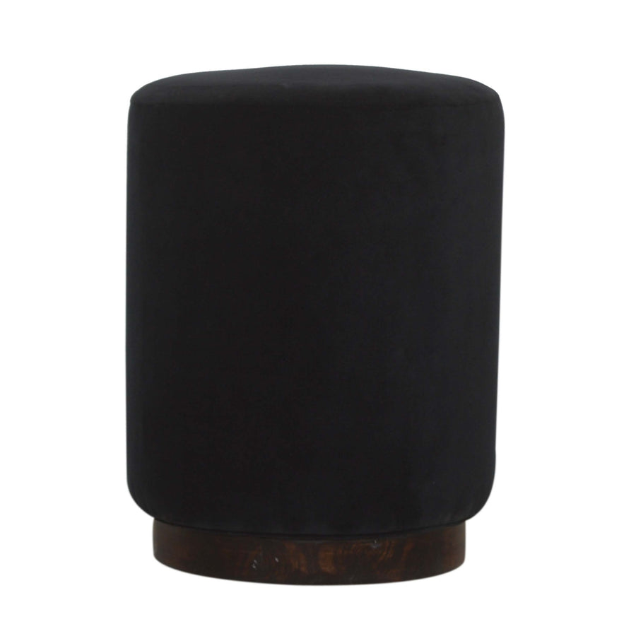 Black Velvet Wooden Base Footstool