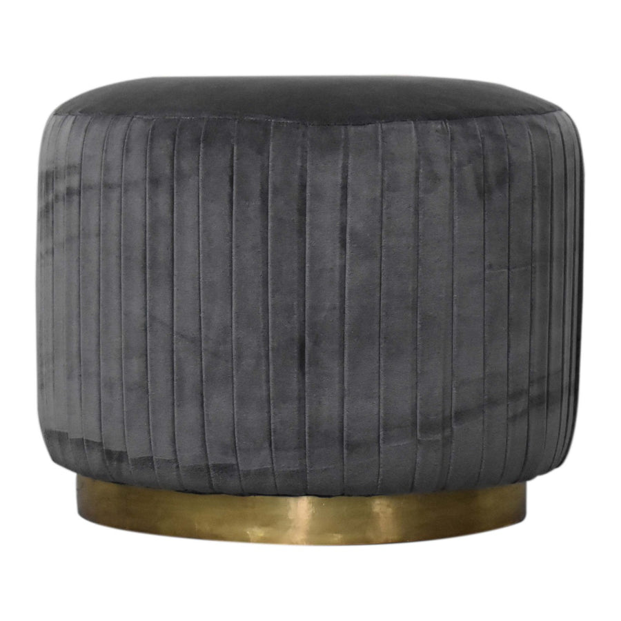 Grey Velvet Pleated Footstool