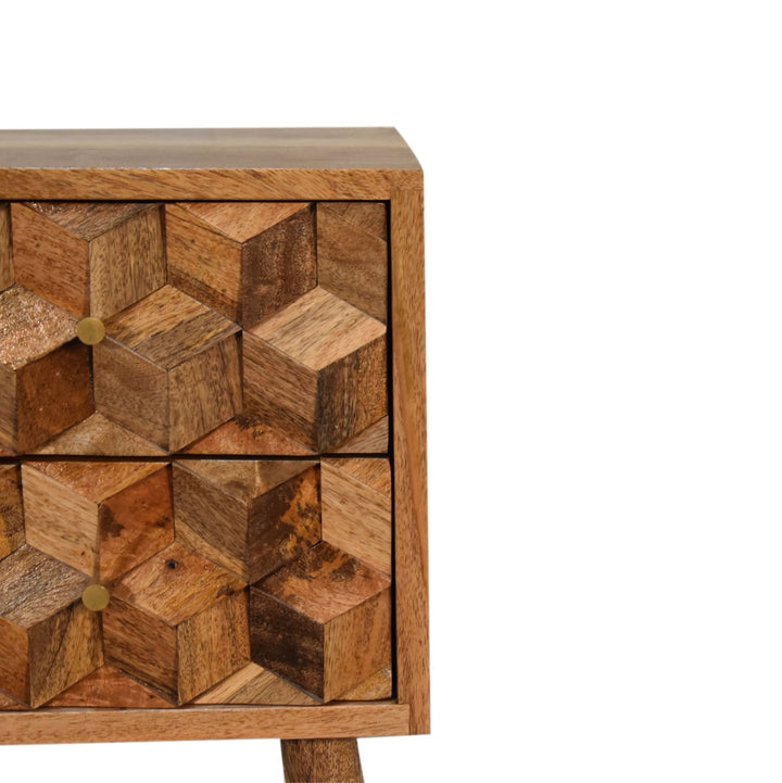 Mini Cube Carved 2 Drawer Nightstand Photo 4