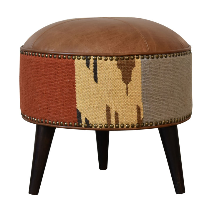 Durrie & Leather Mixed Footstool Photo 2