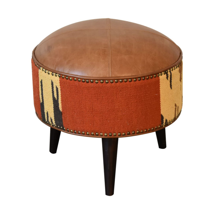 Durrie & Leather Mixed Footstool Photo 4