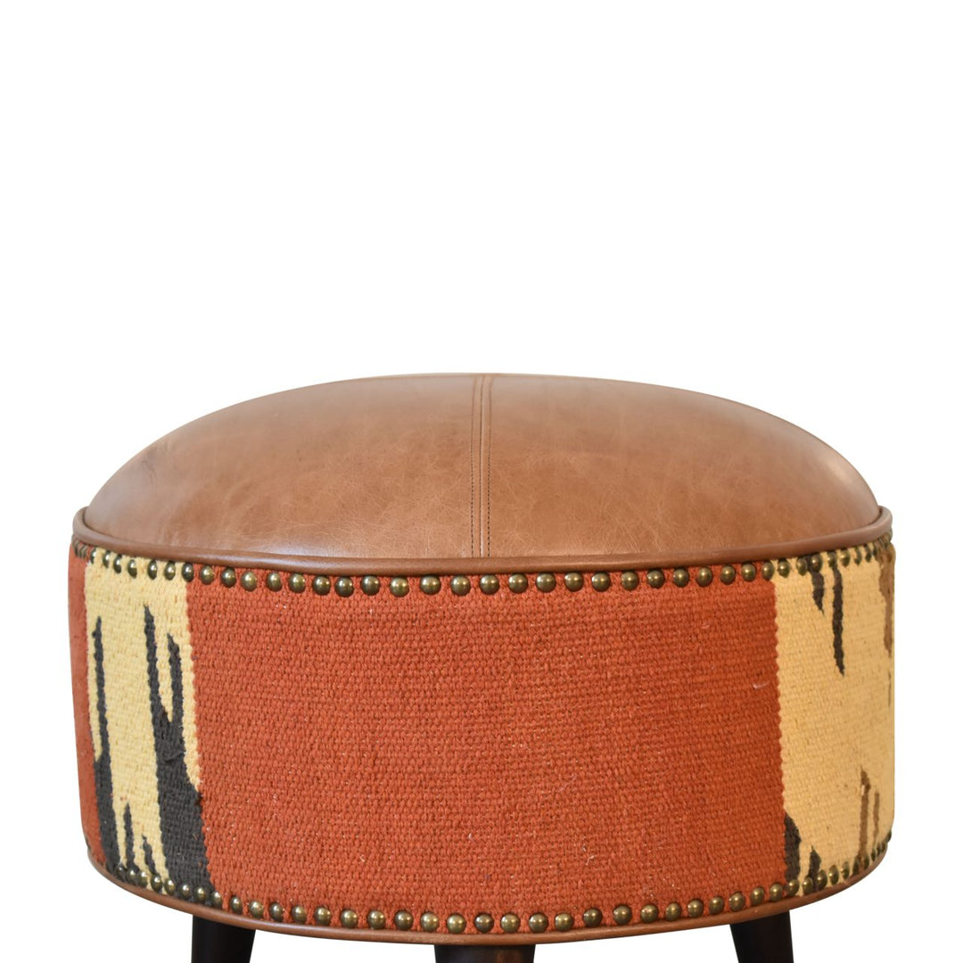 Durrie & Leather Mixed Footstool Photo 5