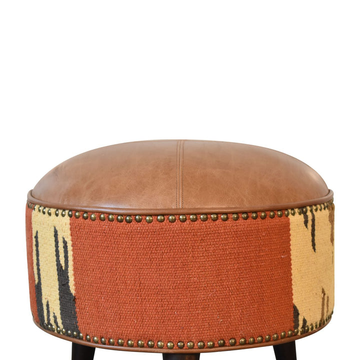 Durrie & Leather Mixed Footstool Photo 5