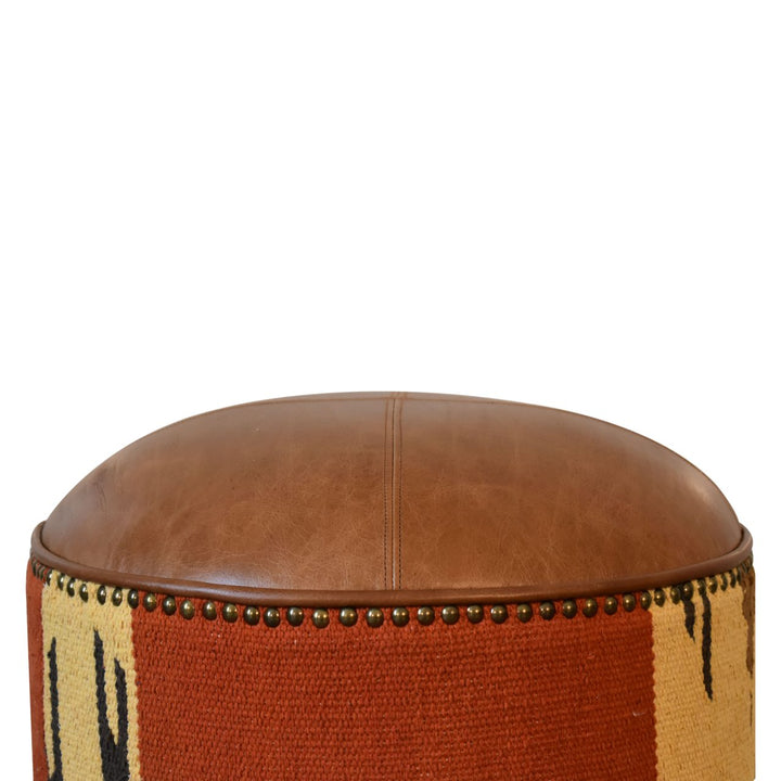 Durrie & Leather Mixed Footstool Photo 6