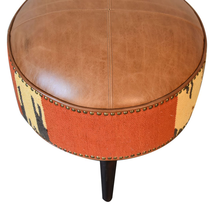 Durrie & Leather Mixed Footstool Photo 7