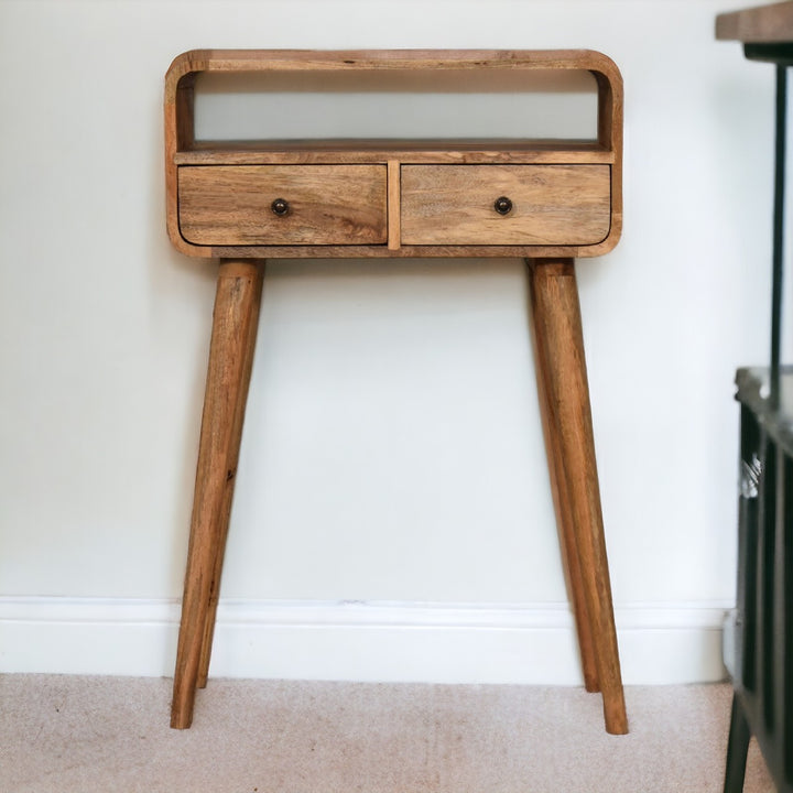 Mini Curved Oak-ish Console Table Photo 11