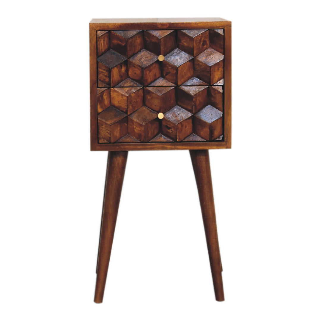 Mini Chestnut Cube 2 Drawer Nightstand Photo 2