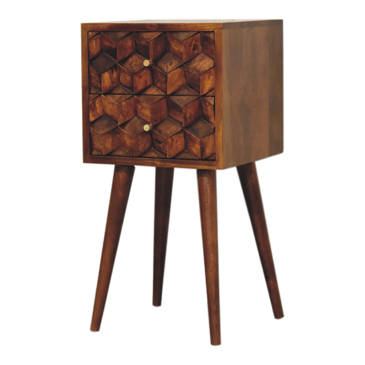 Mini Chestnut Cube 2 Drawer Nightstand Photo 3