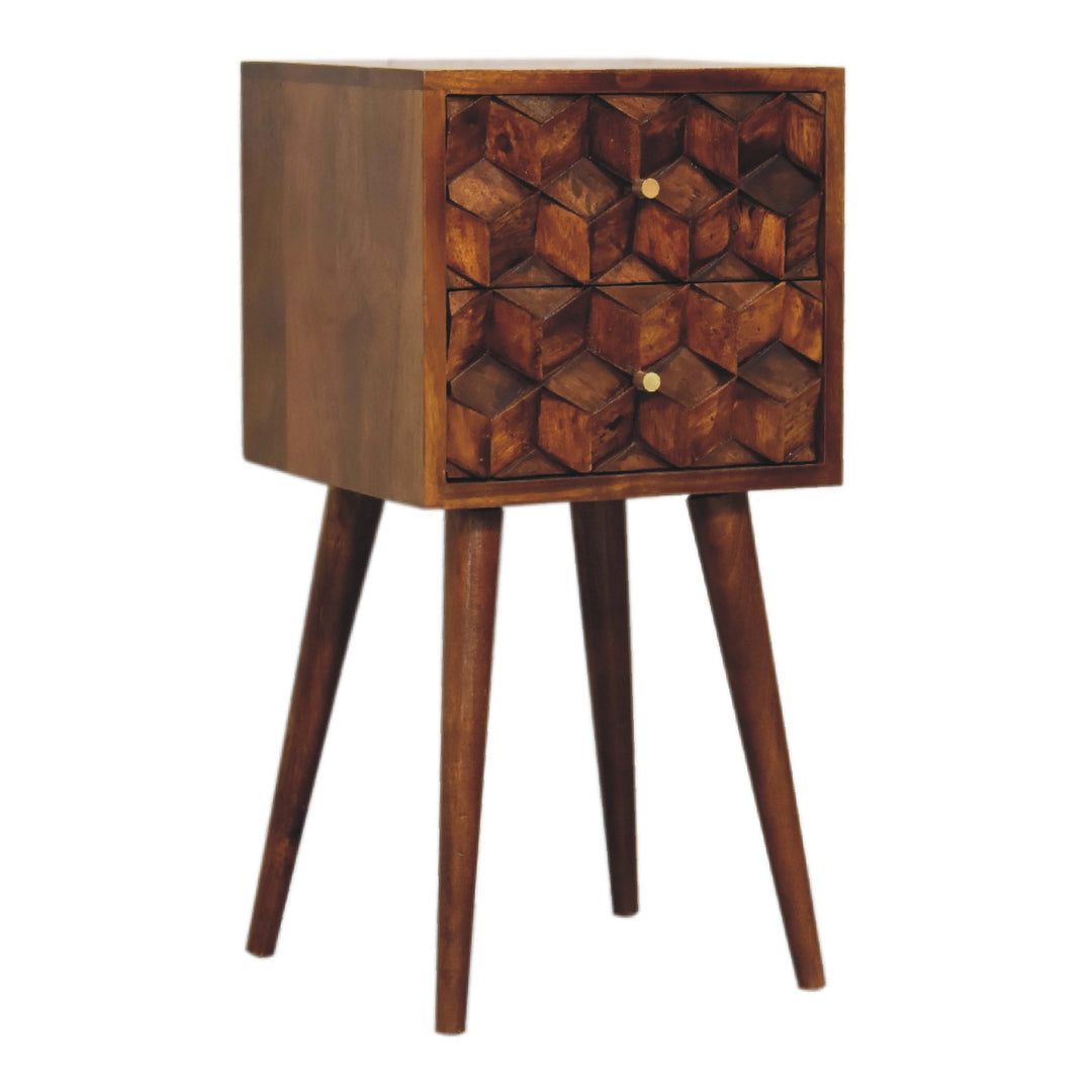 Mini Chestnut Cube 2 Drawer Nightstand Photo 4