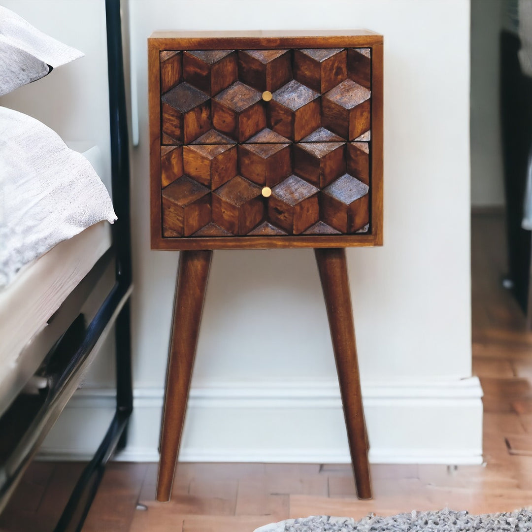 Mini Chestnut Cube 2 Drawer Nightstand Photo 12