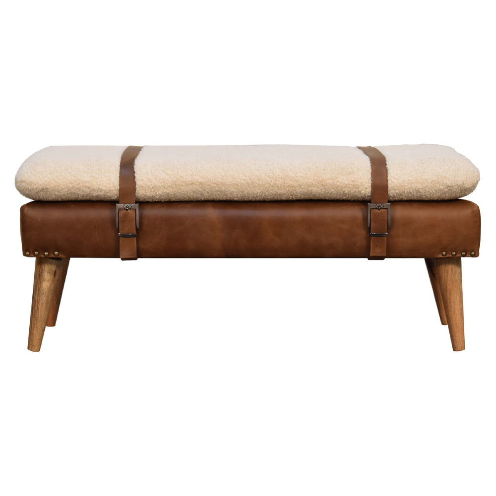 Boucle Buffalo Hide Leather Bench Photo 2