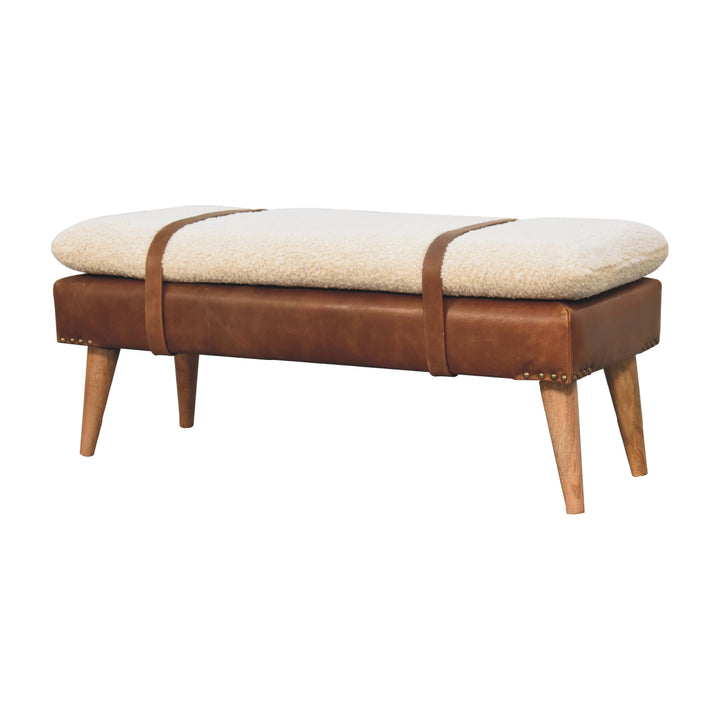 Boucle Buffalo Hide Leather Bench Photo 3