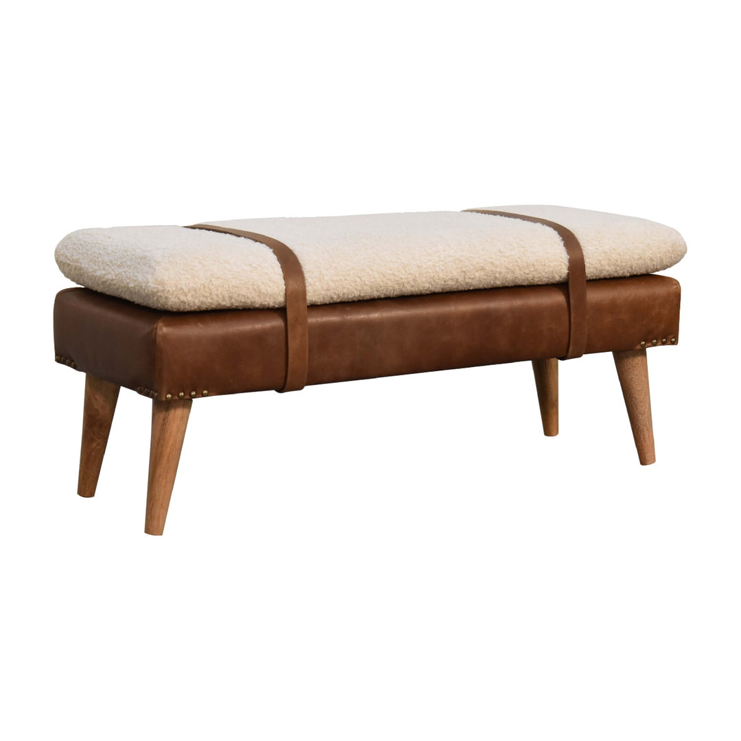 Boucle Buffalo Hide Leather Bench Photo 4