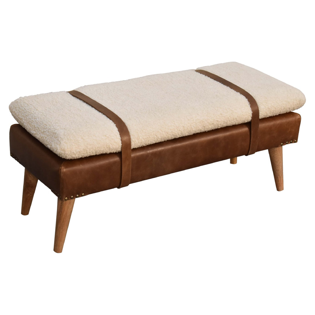 Boucle Buffalo Hide Leather Bench Photo 5