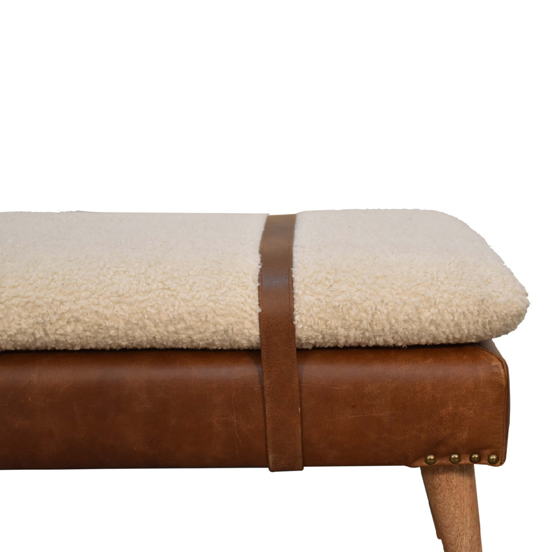 Boucle Buffalo Hide Leather Bench Photo 6