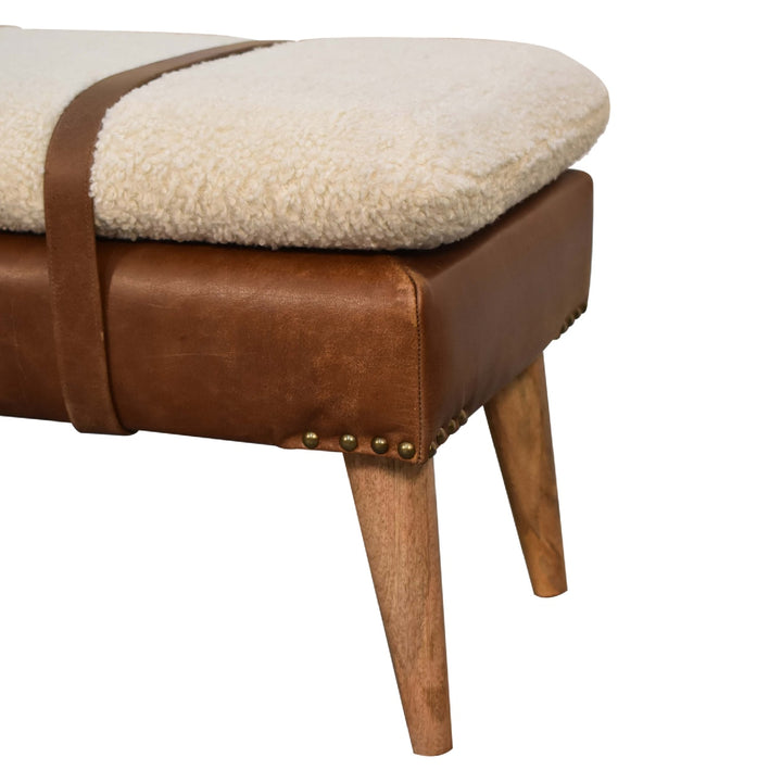 Boucle Buffalo Hide Leather Bench Photo 7