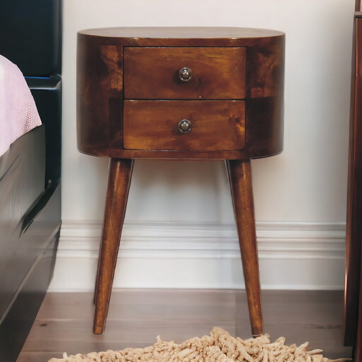 Mini Chestnut Rounded Nightstand Table Photo 11