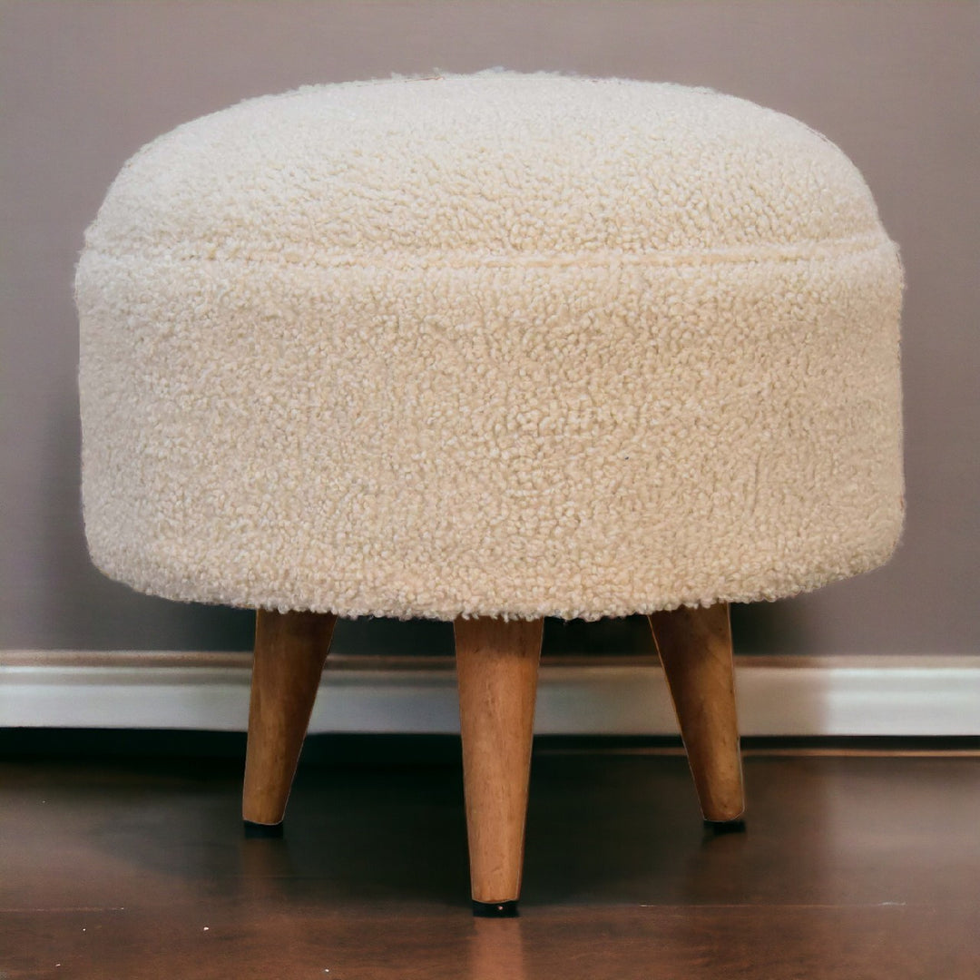 Cream Boucle Rounded Footstool Photo 11