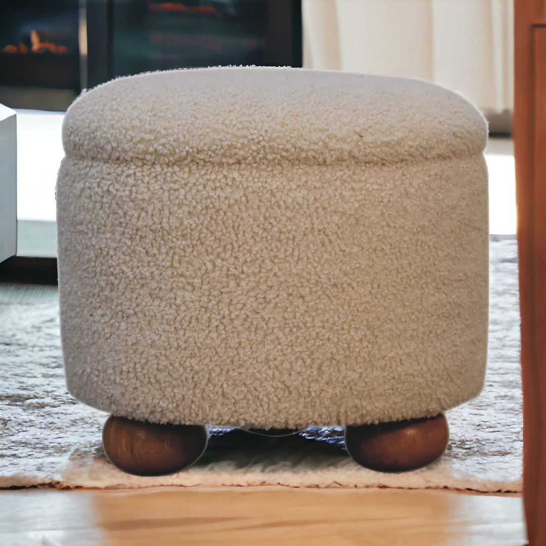 Cream Boucle Storage Footstool Photo 11