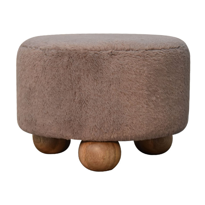 Mocha Faux Fur Round Ball Footstool Photo 2