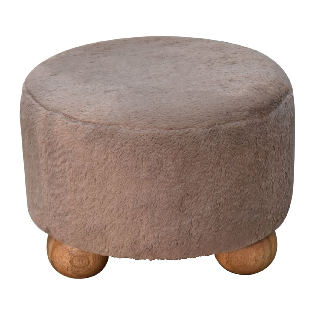 Mocha Faux Fur Round Ball Footstool Photo 3