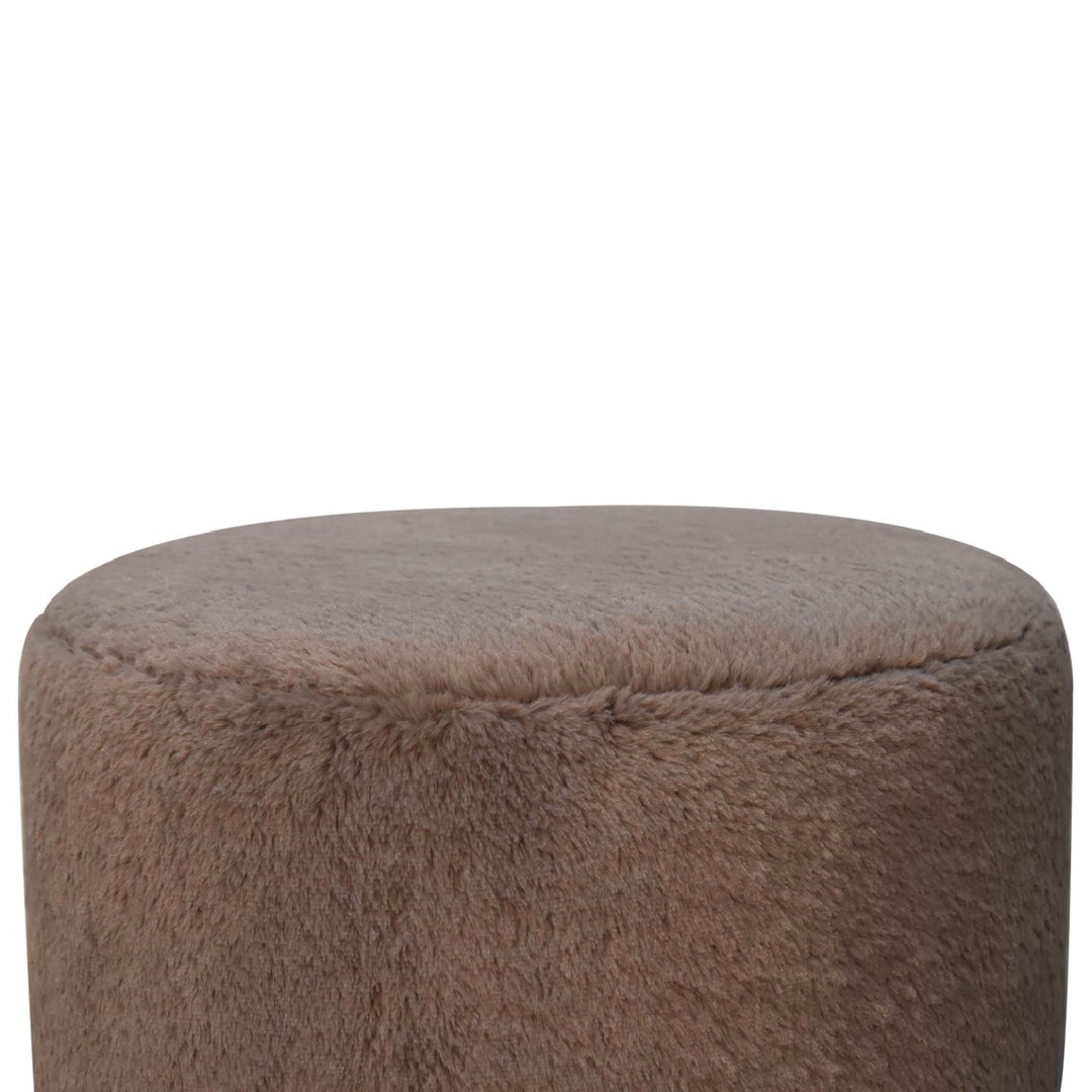 Mocha Faux Fur Round Ball Footstool Photo 5