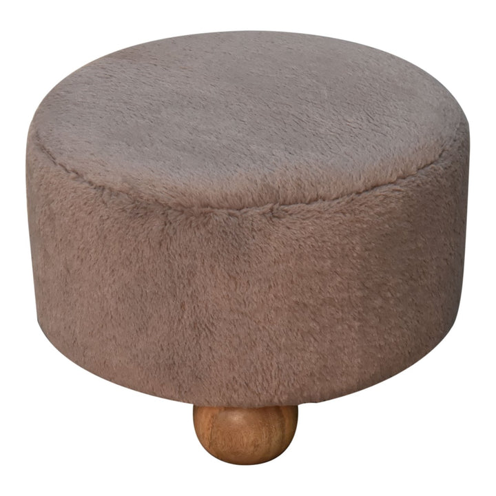 Mocha Faux Fur Round Ball Footstool Photo 6