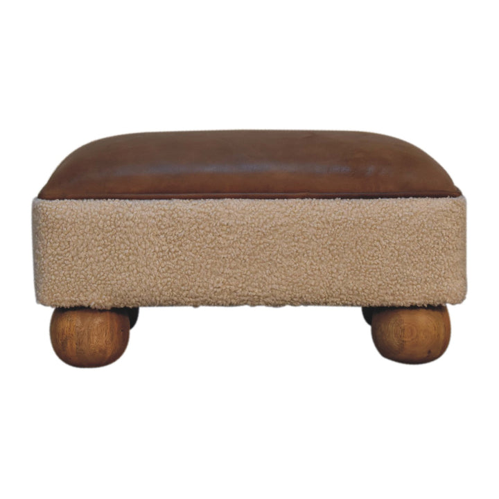 Tan Leather Boucle Ball Footstool