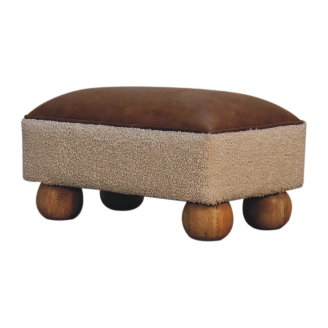 Tan Leather Boucle Ball Footstool Photo 2