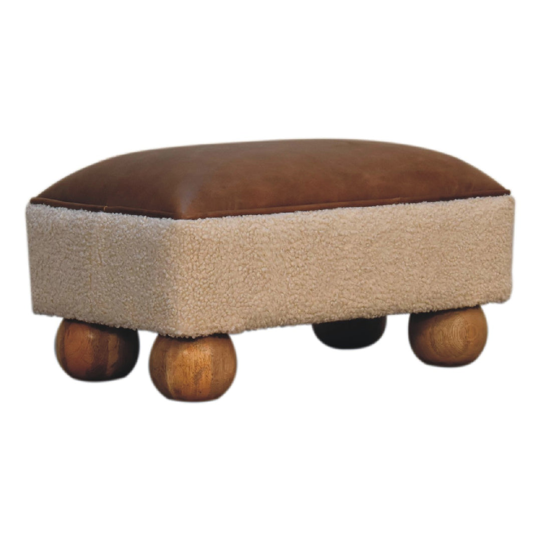 Tan Leather Boucle Ball Footstool Photo 3