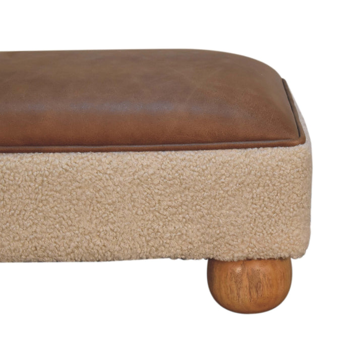 Tan Leather Boucle Ball Footstool Photo 4