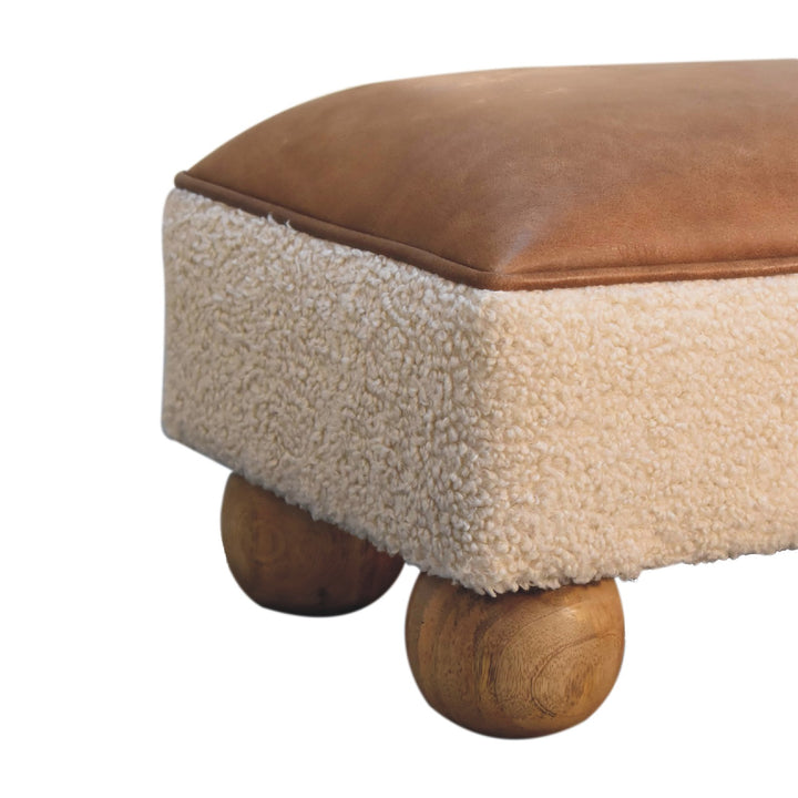 Tan Leather Boucle Ball Footstool Photo 5