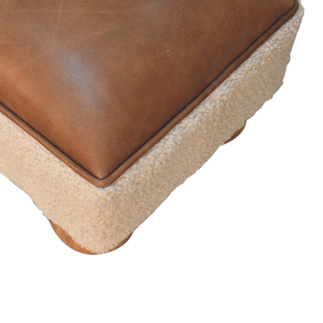 Tan Leather Boucle Ball Footstool Photo 6