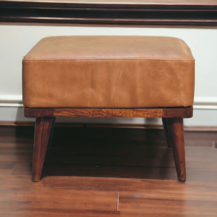 Tan Buffalo Leather Tan Footstool Photo 9