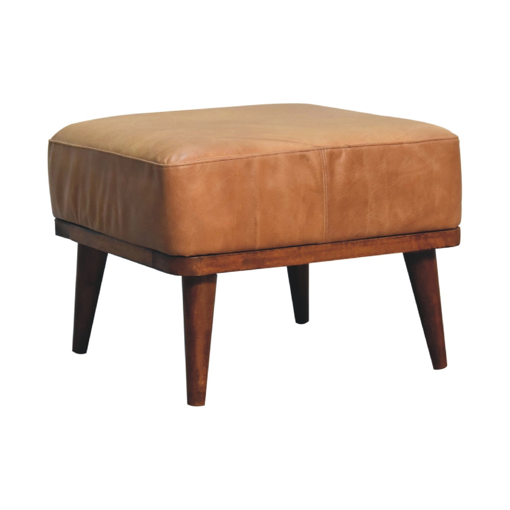 Tan Buffalo Leather Tan Footstool Photo 2