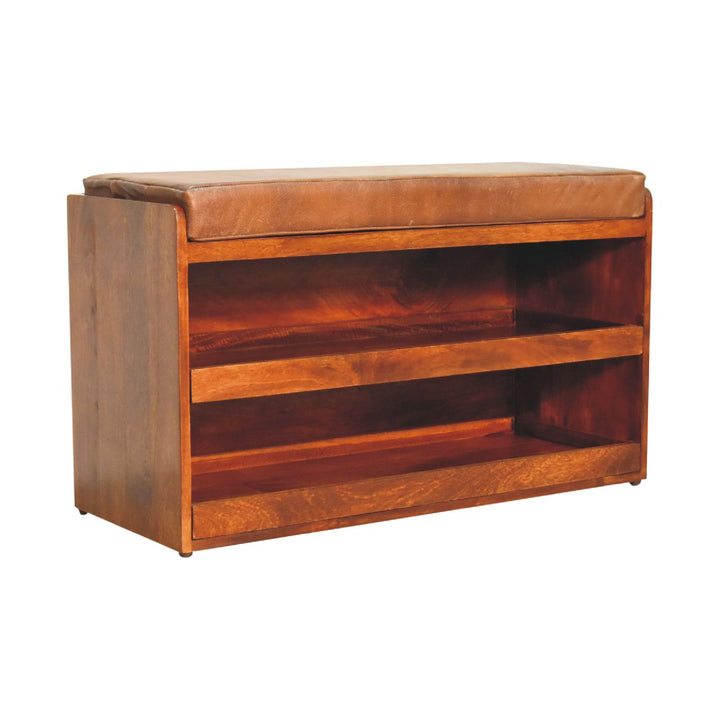 Buffalo Hide Pull out Chestnut Shoe Storage Bench Photo 3