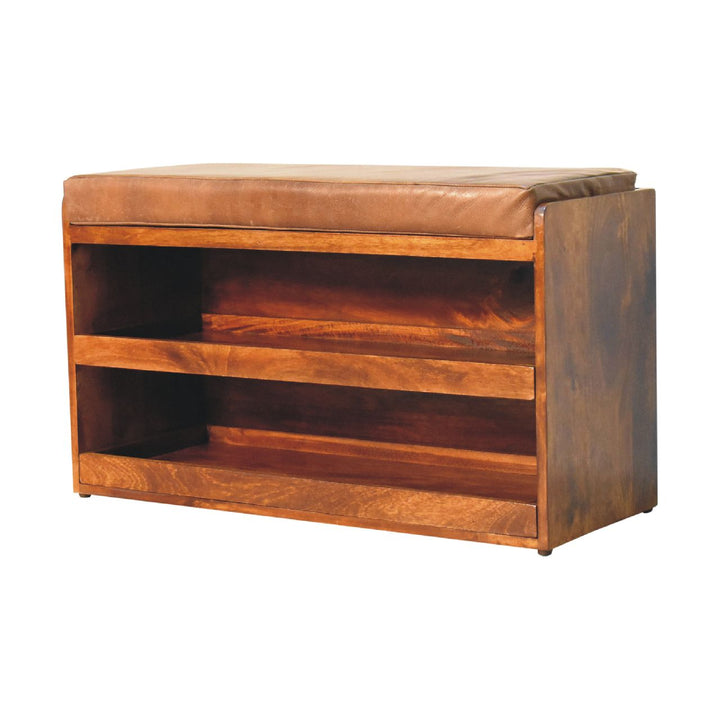 Buffalo Hide Pull out Chestnut Shoe Storage Bench Photo 4