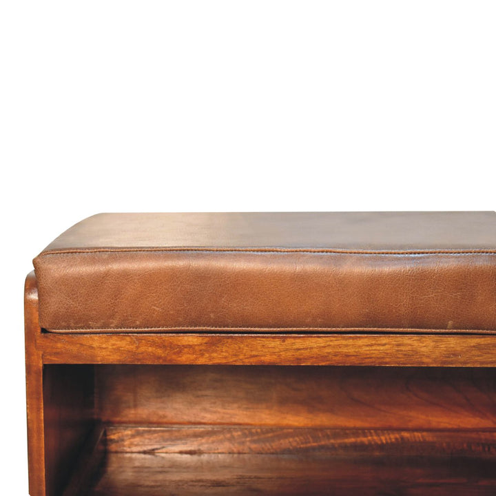 Buffalo Hide Pull out Chestnut Shoe Storage Bench Photo 5