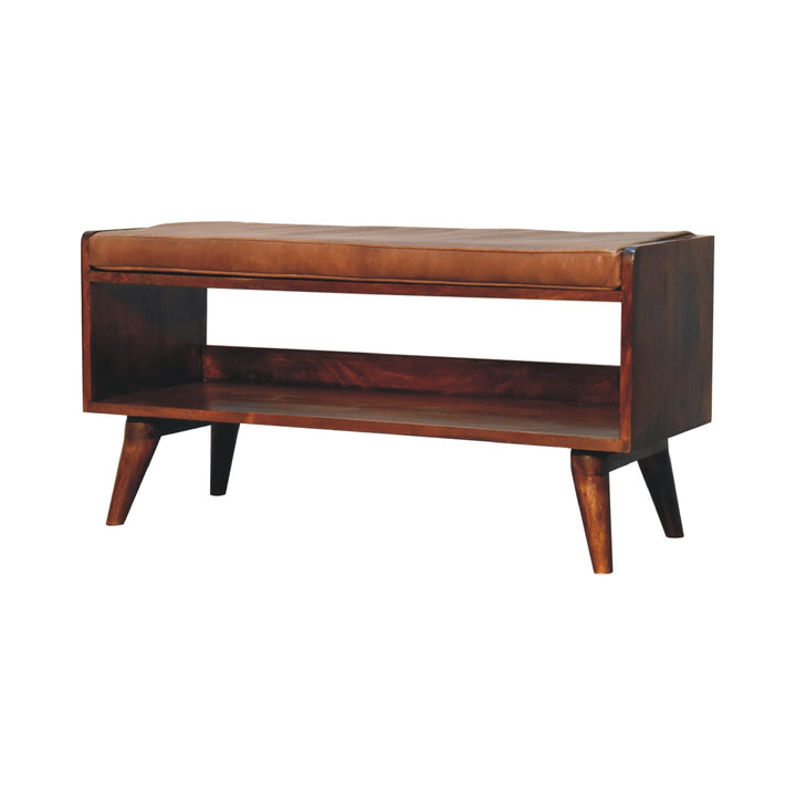 Chestnut Bench with Brown Leather Seatpad Photo 4