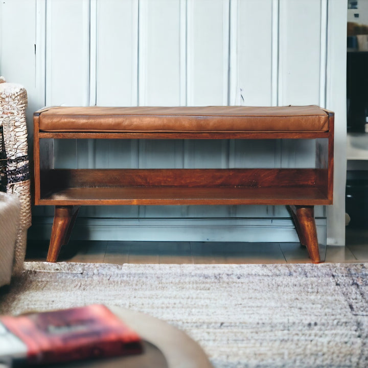 Chestnut Bench with Brown Leather Seatpad Photo 11