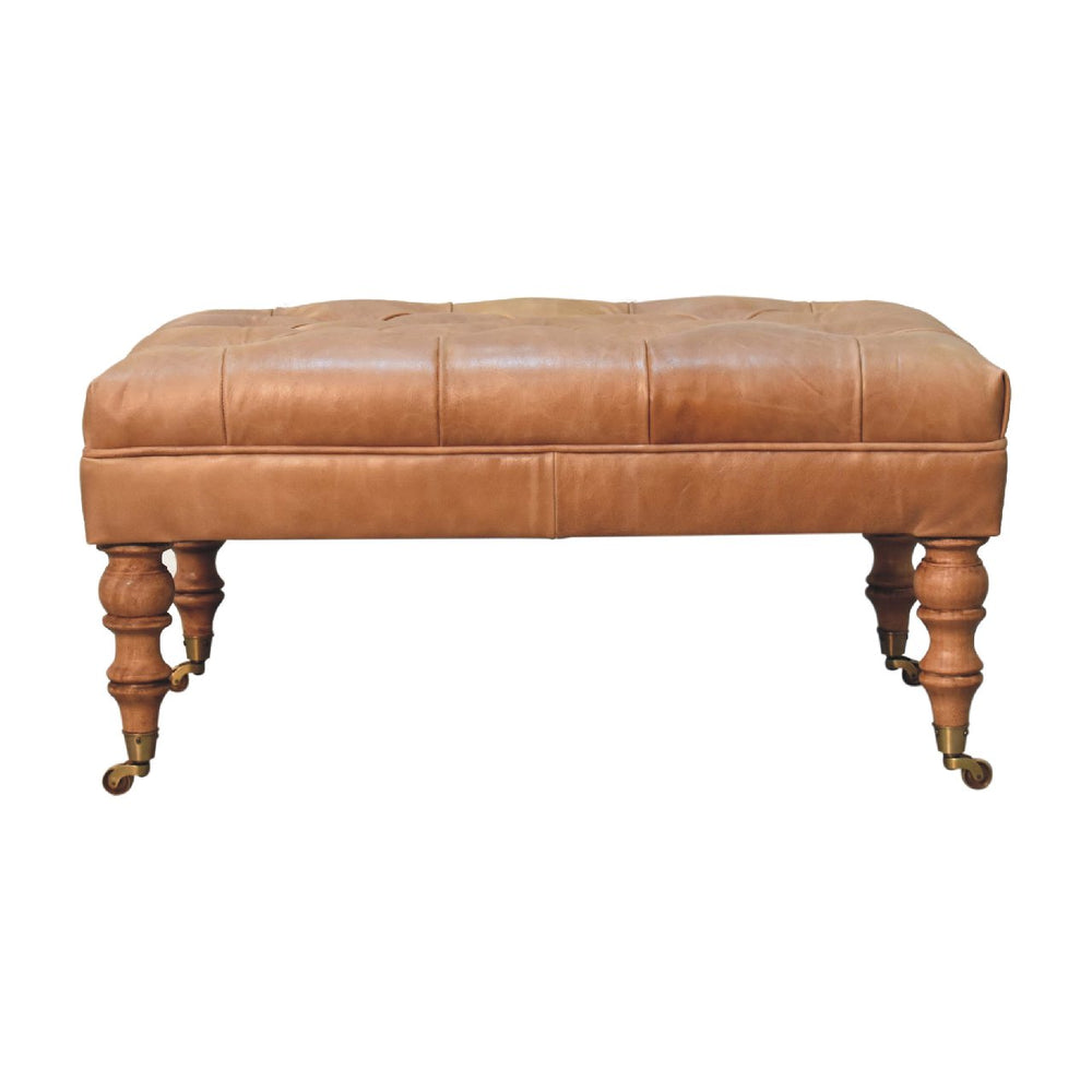 Buffalo Tan Leather Ottoman with Castor Legs Photo 2