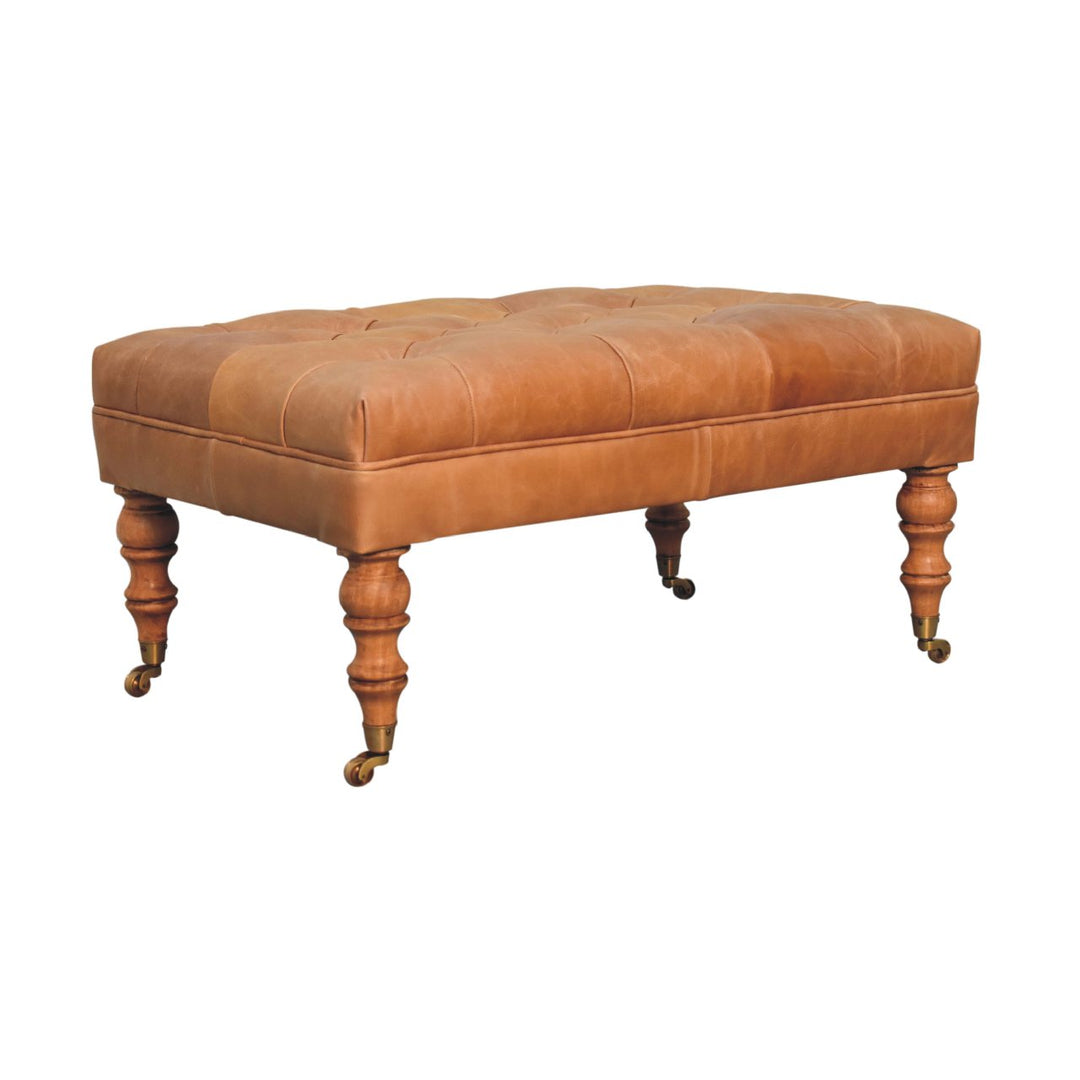 Buffalo Tan Leather Ottoman with Castor Legs Photo 3