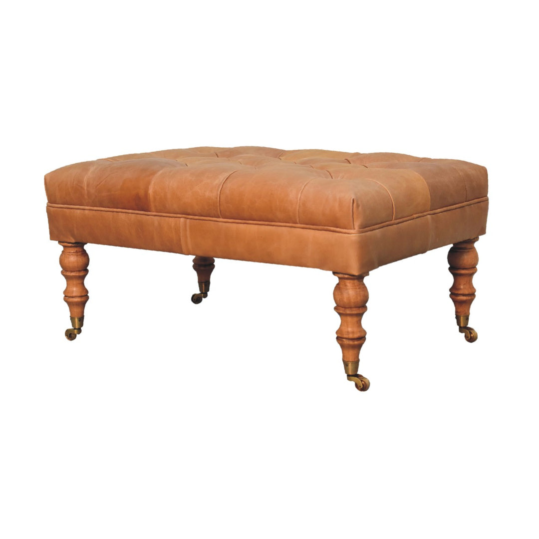 Buffalo Tan Leather Ottoman with Castor Legs Photo 4